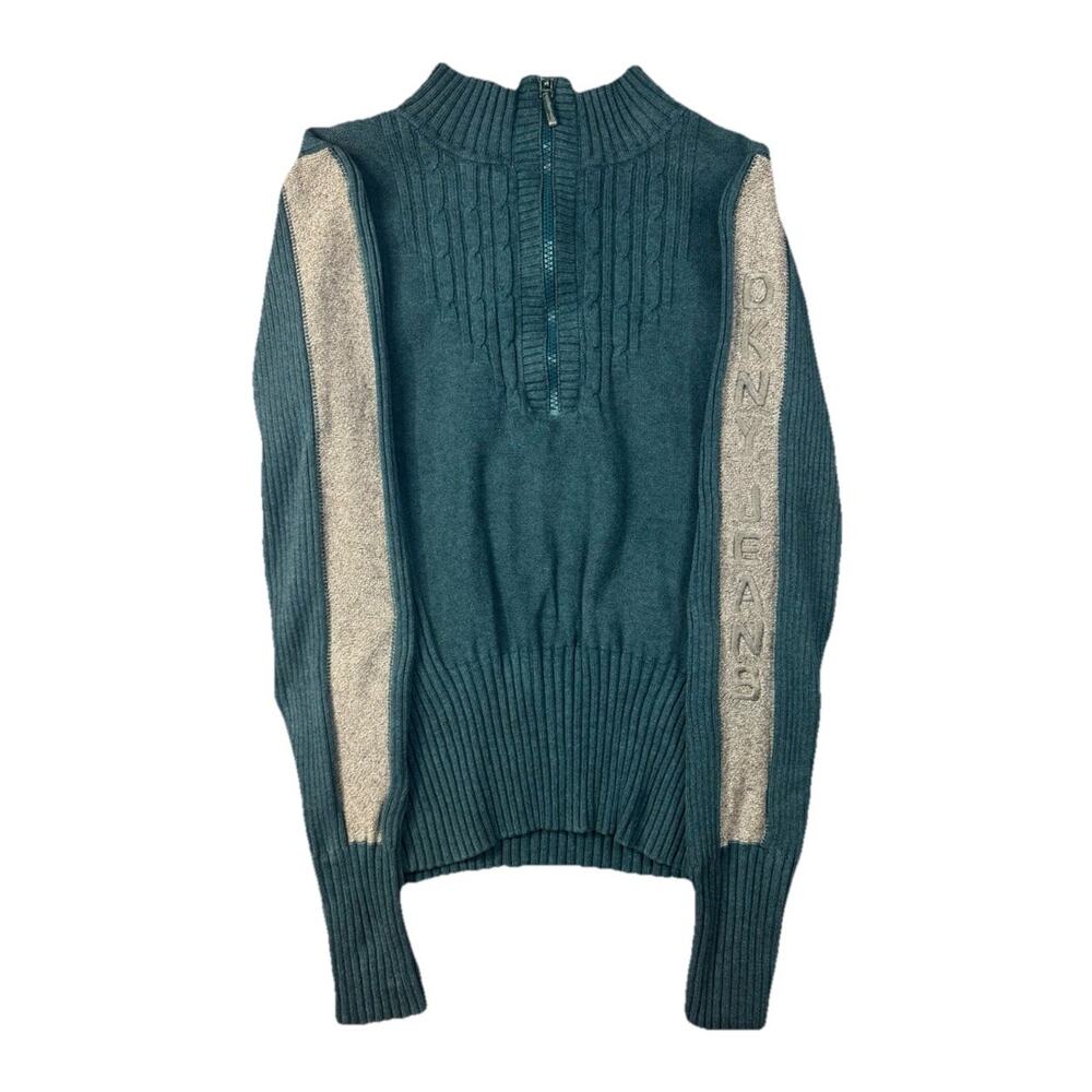 DKNY Jeans Quarter Zip Cable Knit Sweater Green Women's M 1124
